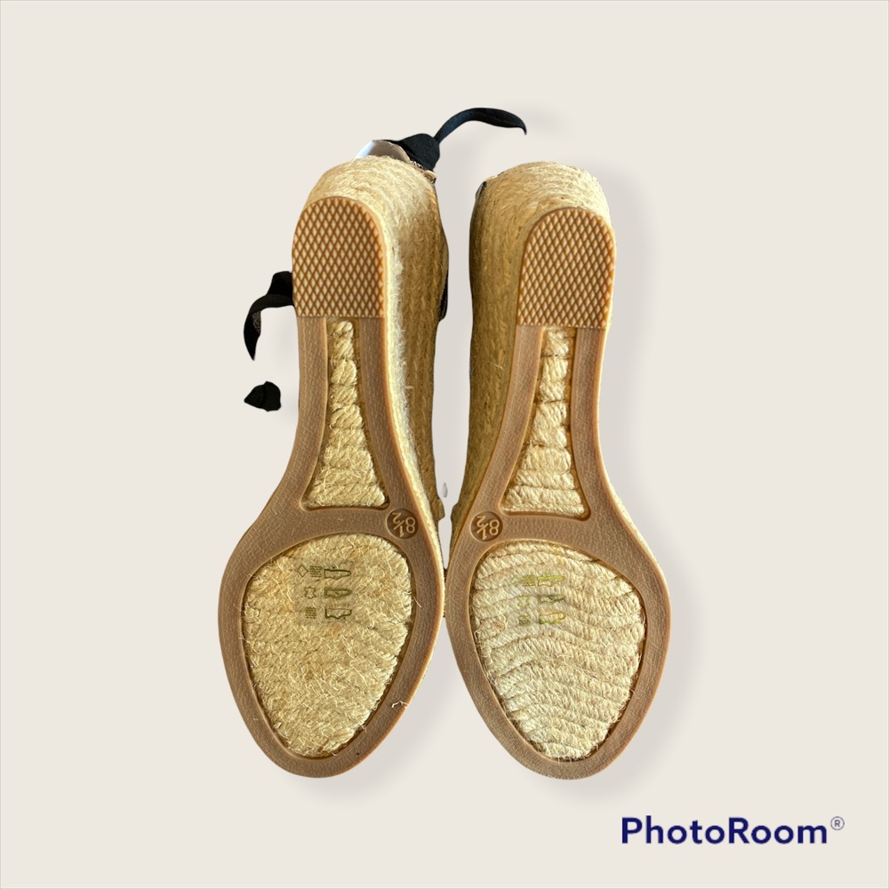 J. Crew Striped Espadrille Wedge Sandals with Black Ankle Ties - Picture 4 of 6